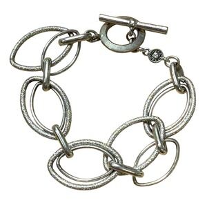 Monet Link Bracelet Silver Textured Oval Rings Toggle Closure‎